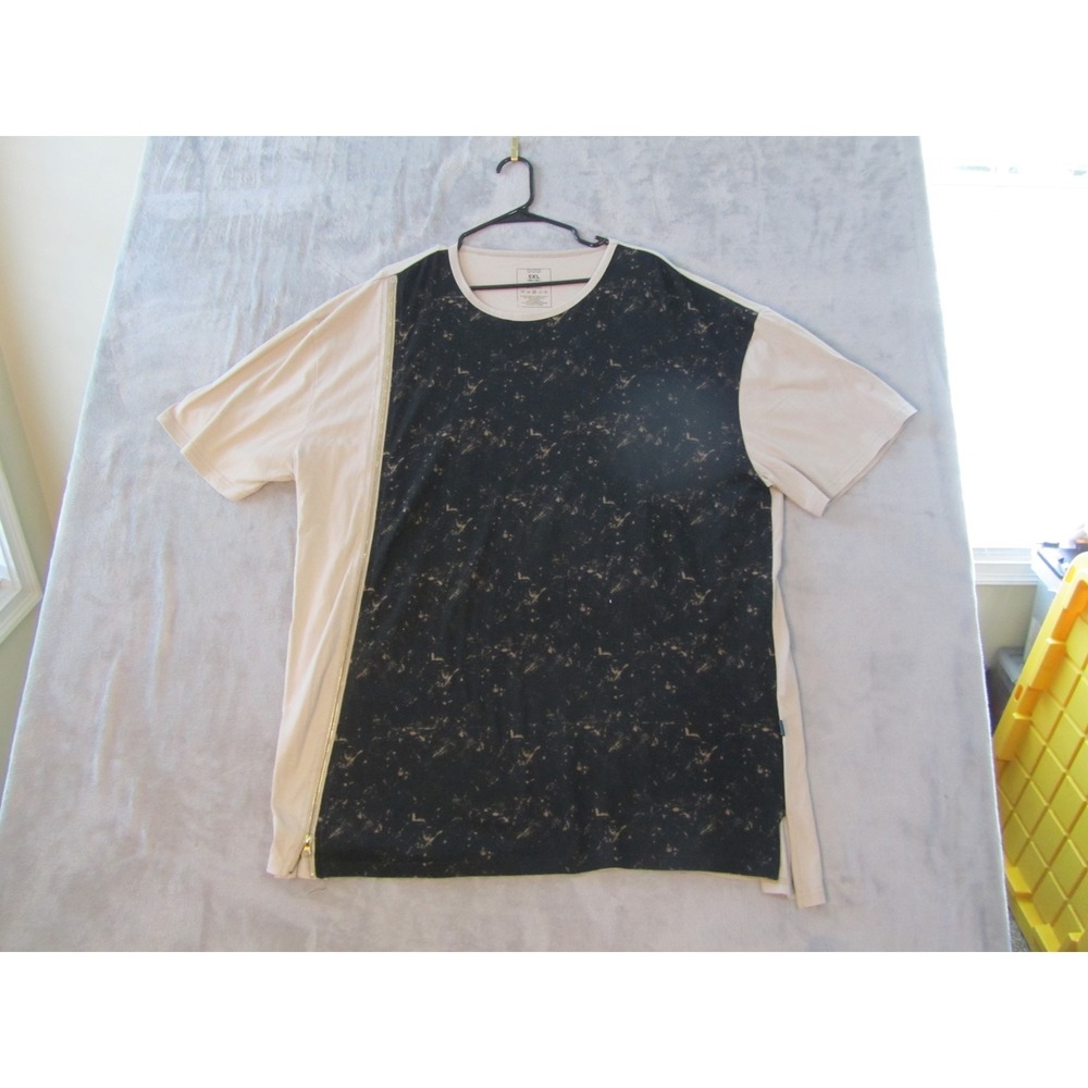 HW Mens 5XL Big & Tall T-Shirt Tan Black Acid Wash Side Zip Streetwear